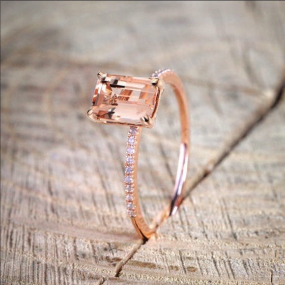 NEW💍18K ROSE GOLD DIAMOND MORGANITE 2PC RING SET - Picture 4 of 4